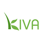 The image shows the logo for Kiva, an organization that aims to expand financial access to help underserved communities. The logo features the word "Kiva" in green, with the letter "K" stylized to include a leaf design.