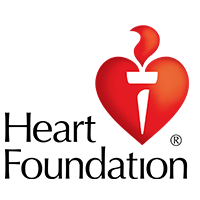 Logo of the American Heart Association featuring a red heart with a white torch inside it. The text "American Heart Association" appears in black to the left of the heart.