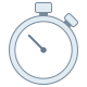 An icon of a stopwatch. The stopwatch is circular with a gray outline, a prominent start/stop button on the top, and a dial positioned around the center. The icon's minute hand points slightly past the 6 o'clock position. The background is transparent.