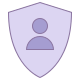 A purple shield icon with a person silhouette in the center. The icon represents security or protection related to a user or individual. The shield has a simple design with clean lines and a soft purple hue.