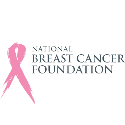 The logo for the National Breast Cancer Foundation features a pink ribbon on the left, commonly associated with breast cancer awareness, and the organization's name in uppercase letters to the right of the ribbon.