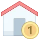 An emoji of a house with a red roof beside a gold medal with the number one on it, representing success in securing business loans.